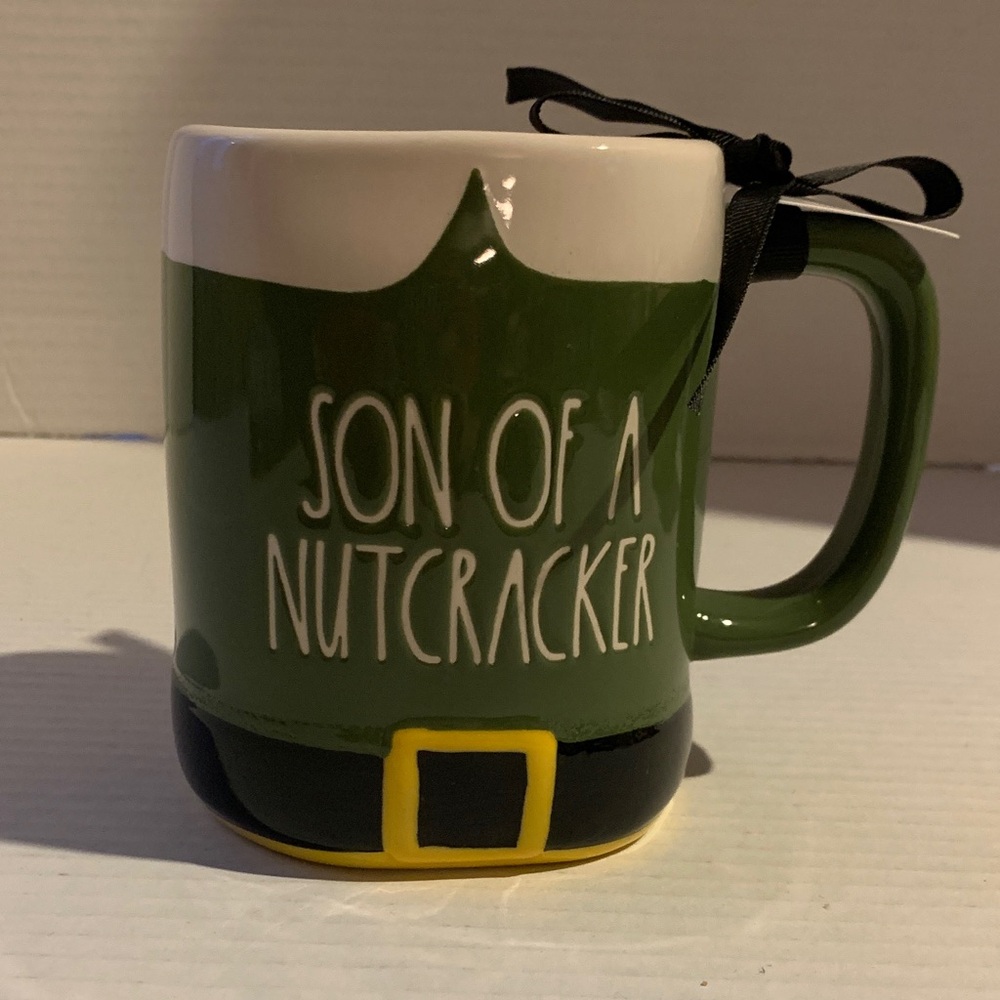 Rae Dunn Green Elf Mug with Black Ribbon Christmas NEW